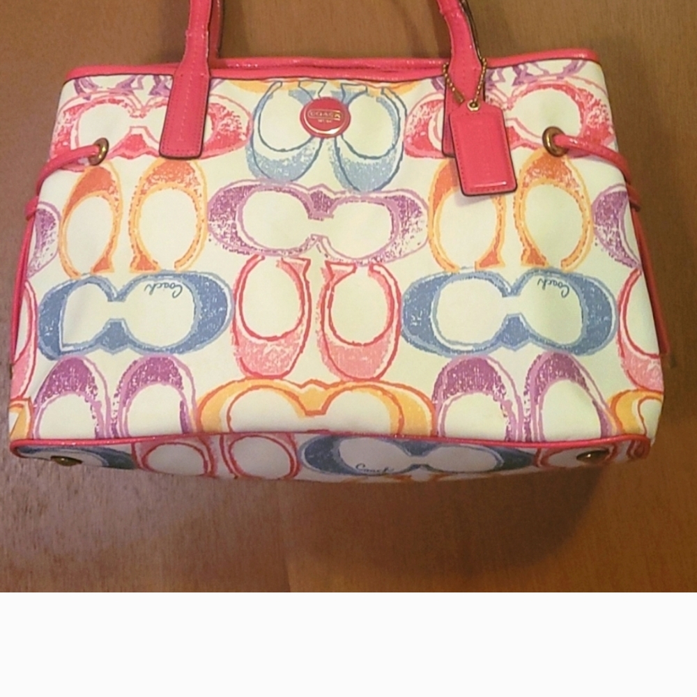 Coach Pink and Multicolor Signature Tote